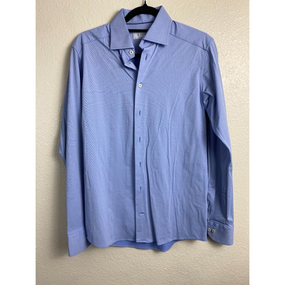 Eton Mens Blue Long Sleeve Slim Button Up Shirt size 38 Stretch Career‎ Office